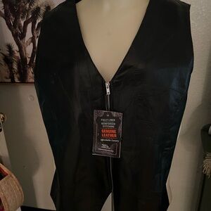 Black leather embroidered vest 2x